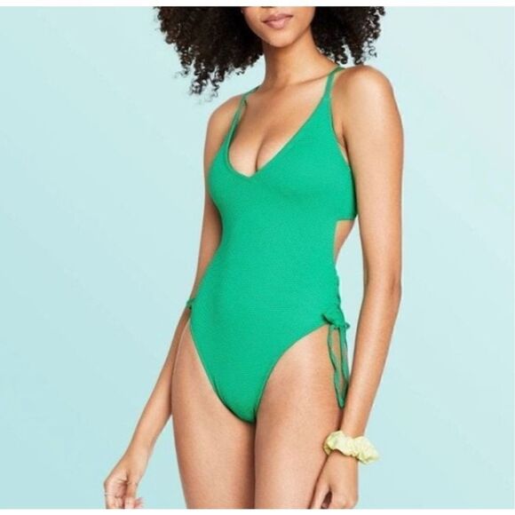 NWT Stoney Clover Lane X Target Deep V Neck Textured One Piece Swimsuit X-Small - Picture 2 of 13